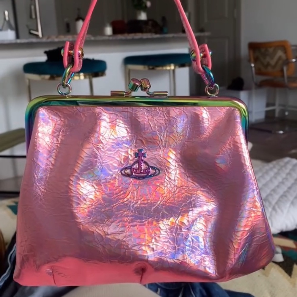 pink iridescent Vivienne Westwood granny frame purse brand new with dust bag